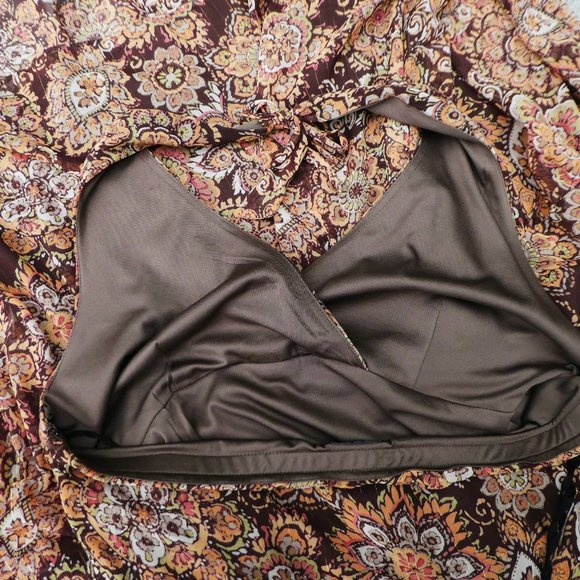 Vintage Boho Maxi Dress Floral Gold Lurex Metallic Halter Tie Side Zipper 14 - Picture 7 of 9